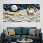 Celestial White Stag with Golden Birds 3D Canvas Wall Painting