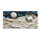 Celestial White Stag with Golden Birds 3D Canvas Wall Painting
