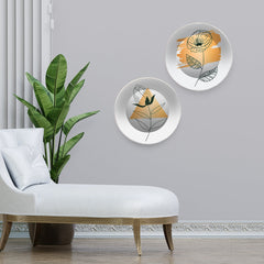 Ceramic Wall Plates with Beautiful Flowers Leaf Design Art Hanging Plates of Two Pieces