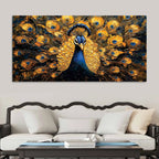 Charming Golden Blue Peacock Canvas Wall Painting for Home & Office