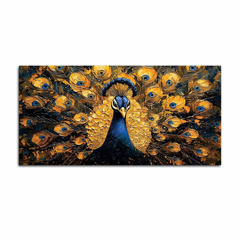 Charming Golden Blue Peacock Canvas Wall Painting for Home & Office