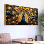 Charming Golden Blue Peacock Canvas Wall Painting for Home & Office
