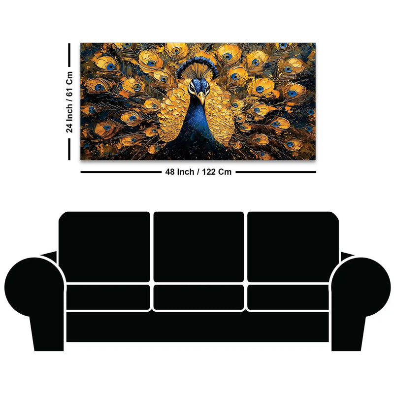 Charming Golden Blue Peacock Canvas Wall Painting for Home & Office