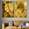 Charming Golden Ginkgo Leaves Acrylic Floating Wall Painting Set of 2