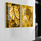 Charming Golden Ginkgo Leaves Acrylic Floating Wall Painting Set of 2