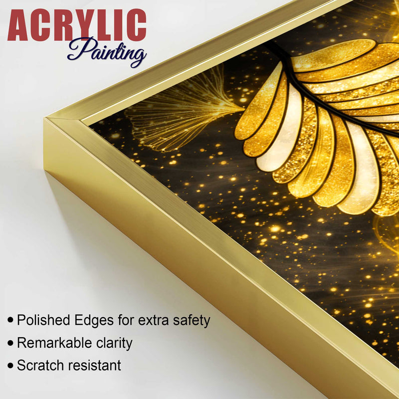 Charming Golden Ginkgo Leaves Acrylic Floating Wall Painting Set of 2