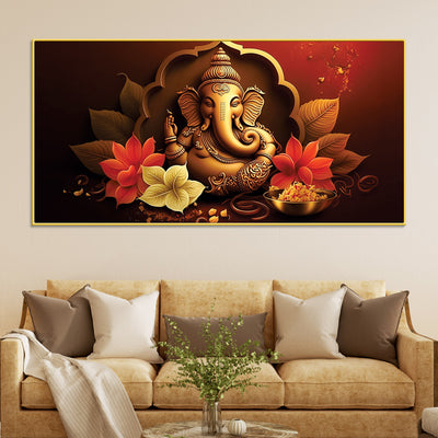 charming-lord-ganesha-blessing-canvas-wall-painting-with-lotus-flower