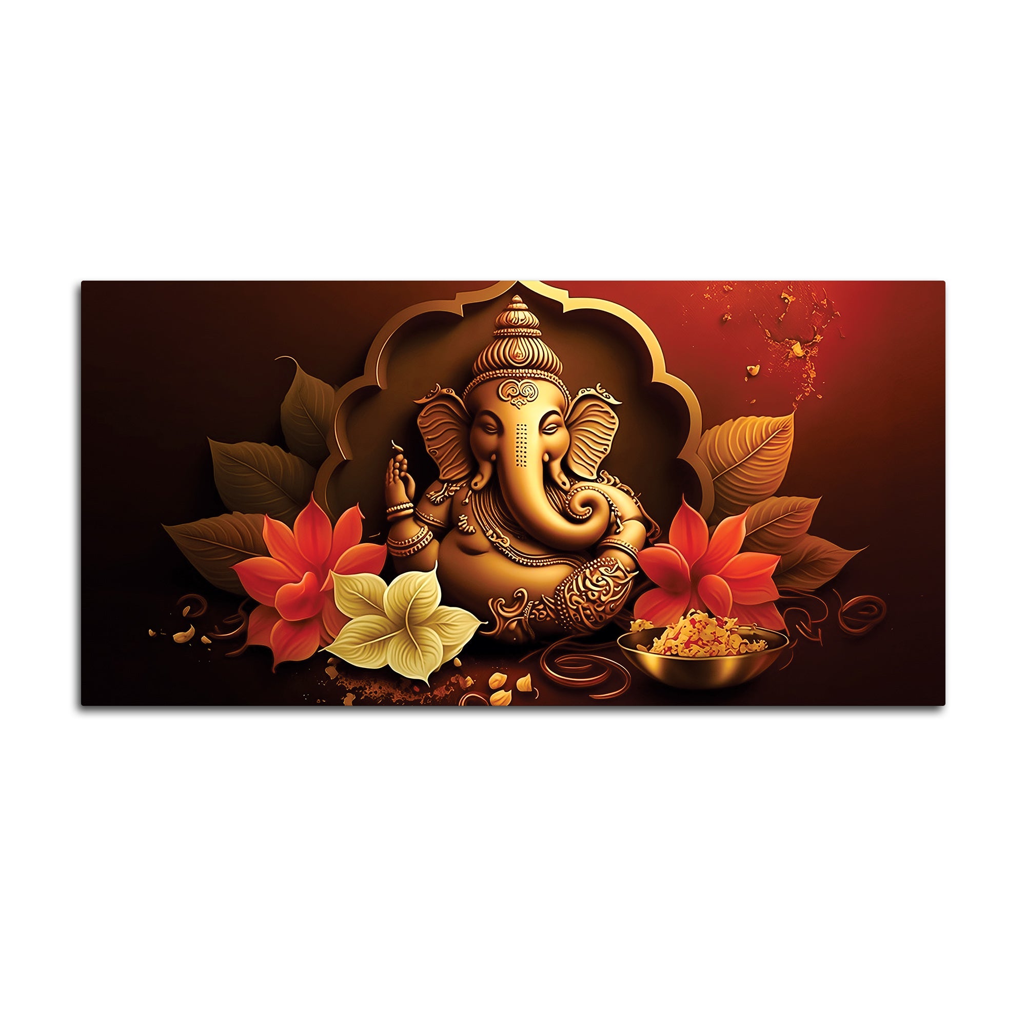 Charming Lord Ganesha Blessing Canvas Wall Painting with Lotus Flower Art for Home & Office Decoration – Modern Spiritual Wall Decor