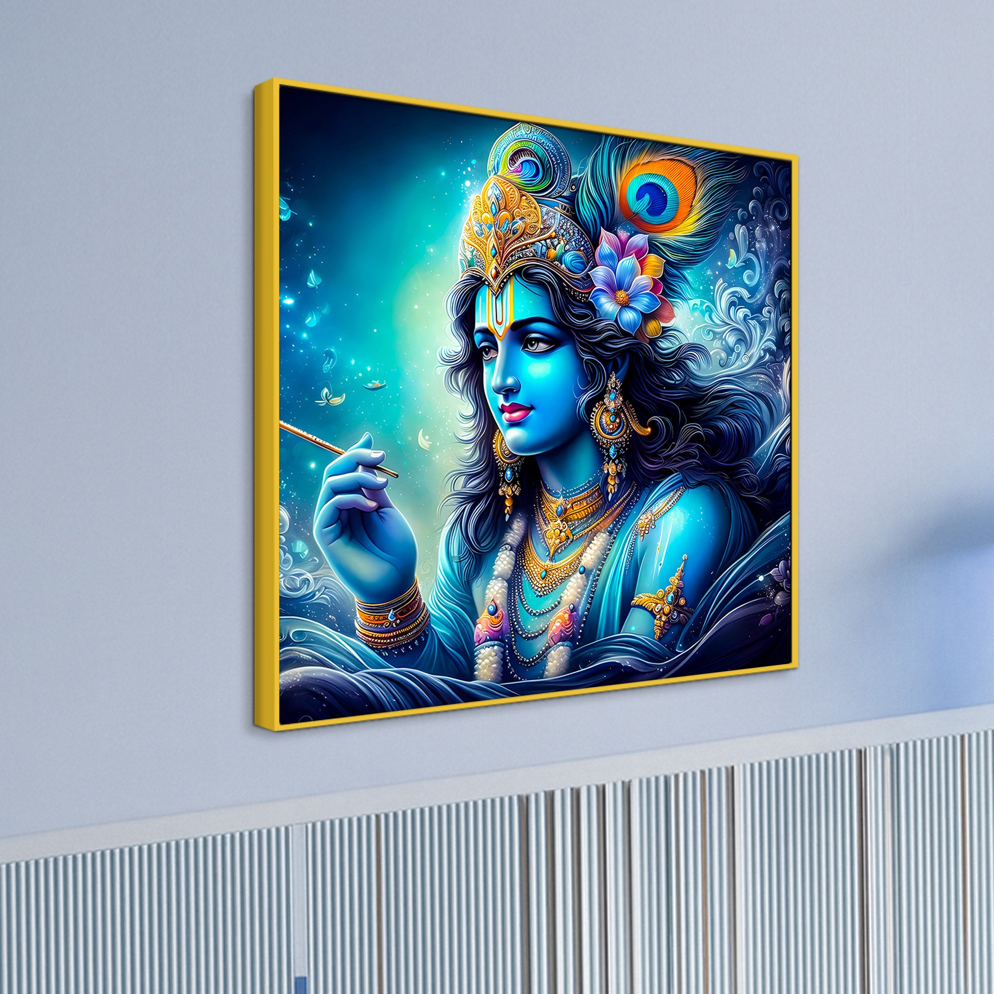 Charming Lord Krishna Blue Portrait Canvas Wall Painting for Home & Office – Modern Spiritual Wall Decor