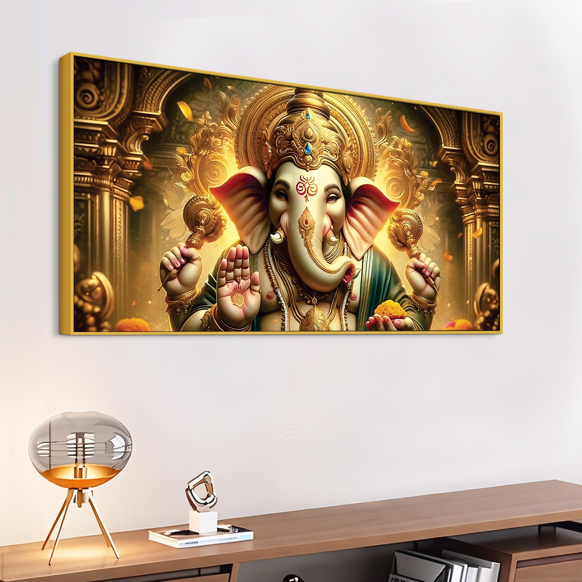 Charming Lord Shri Ganeshji Spiritual Canvas Wall Painting for Home & Office Decoration – Modern Religious Wall Art