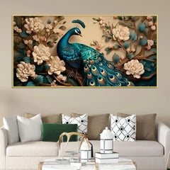 Charming Royal Peacock in a Soft Floral Paradise Canvas Wall Painting
