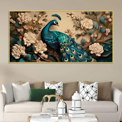 Charming Royal Peacock in a Soft Floral Paradise Canvas Wall Painting