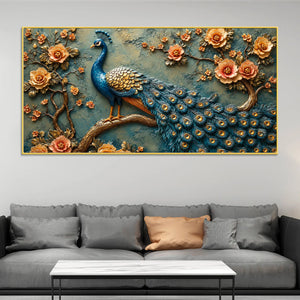 Charming Royal Peacock on Floral Branch 3D Canvas Wall Painting