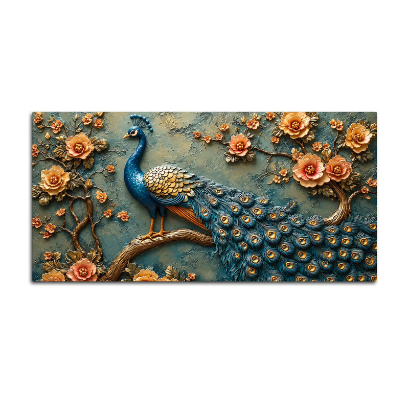 Charming Royal Peacock on Floral Branch 3D Canvas Wall Painting