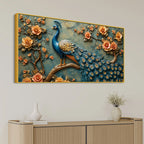 Charming Royal Peacock on Floral Branch 3D Canvas Wall Painting