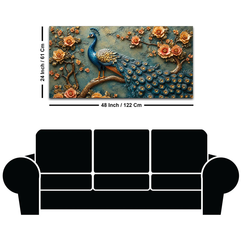 Charming Royal Peacock on Floral Branch 3D Canvas Wall Painting