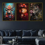 charming-stag-lion-in-hat-elegant-zebra-floating-frame-crystal-wall-painting-set-of-3