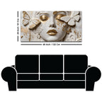 Charming Woman Face with White and Golden Butterflies 3D Canvas Wall Painting
