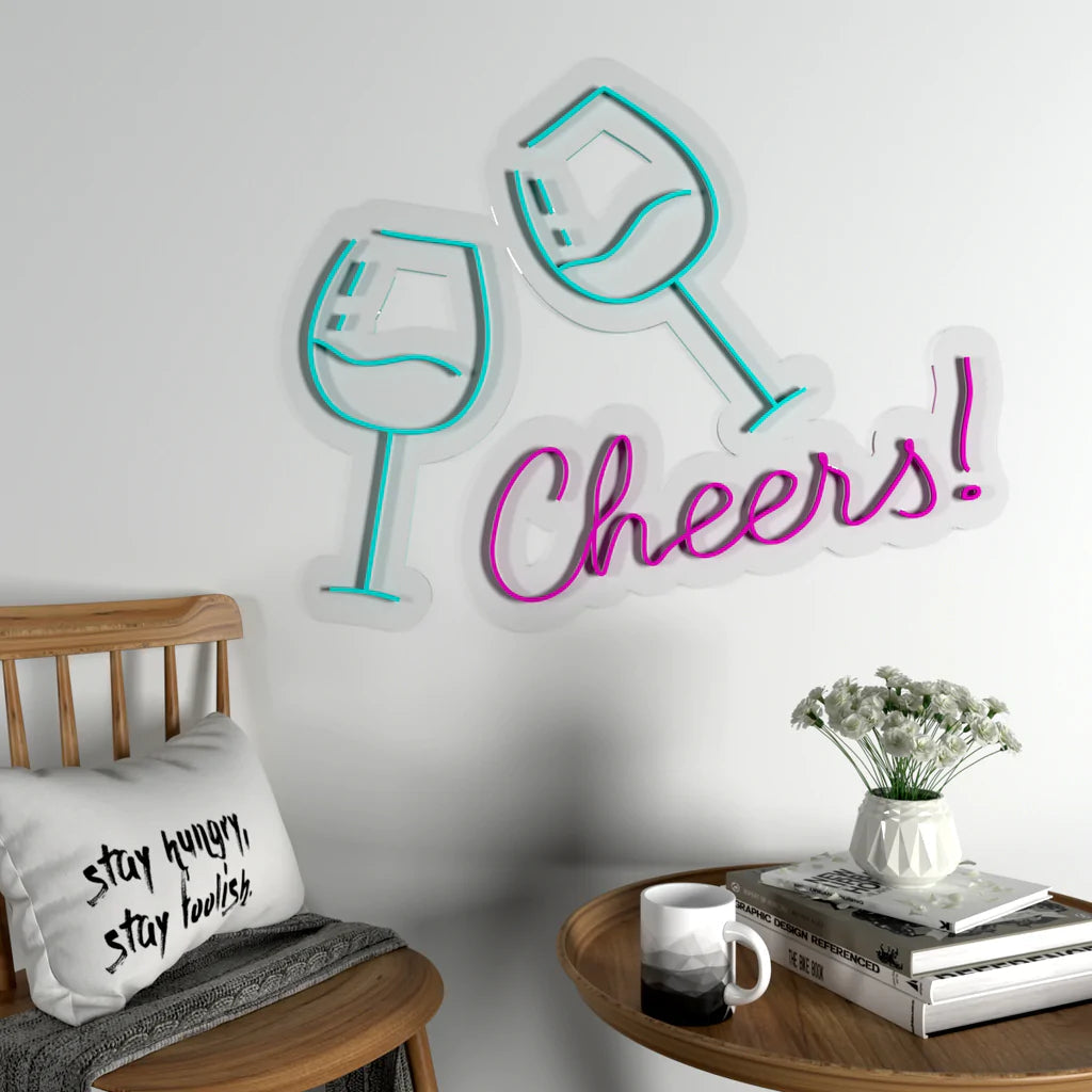 Cheers Wine Glass Design Neon LED Light