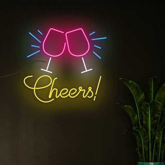 Cheers Wine Glass Text Neon Sign LED Light