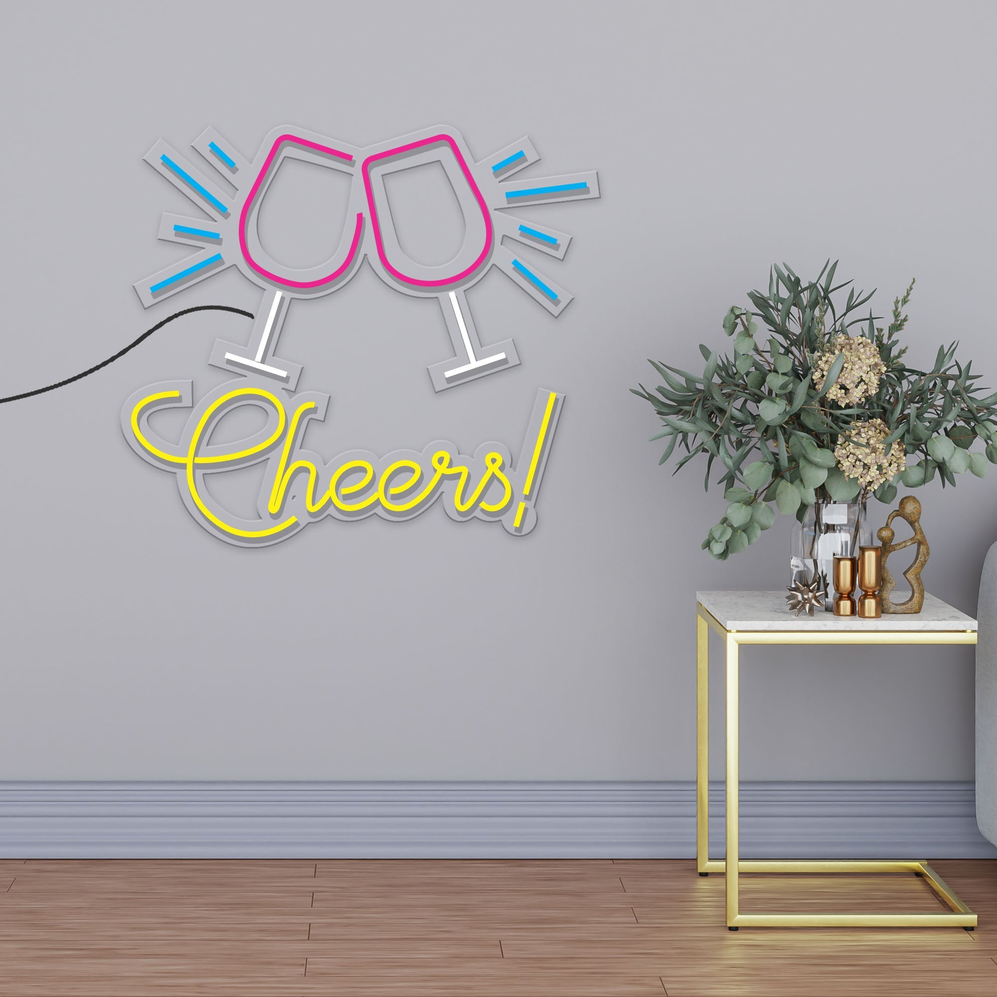 Large Bright Yellow Wine Glass Cheers offers LED Night Light Party Wall Decoration