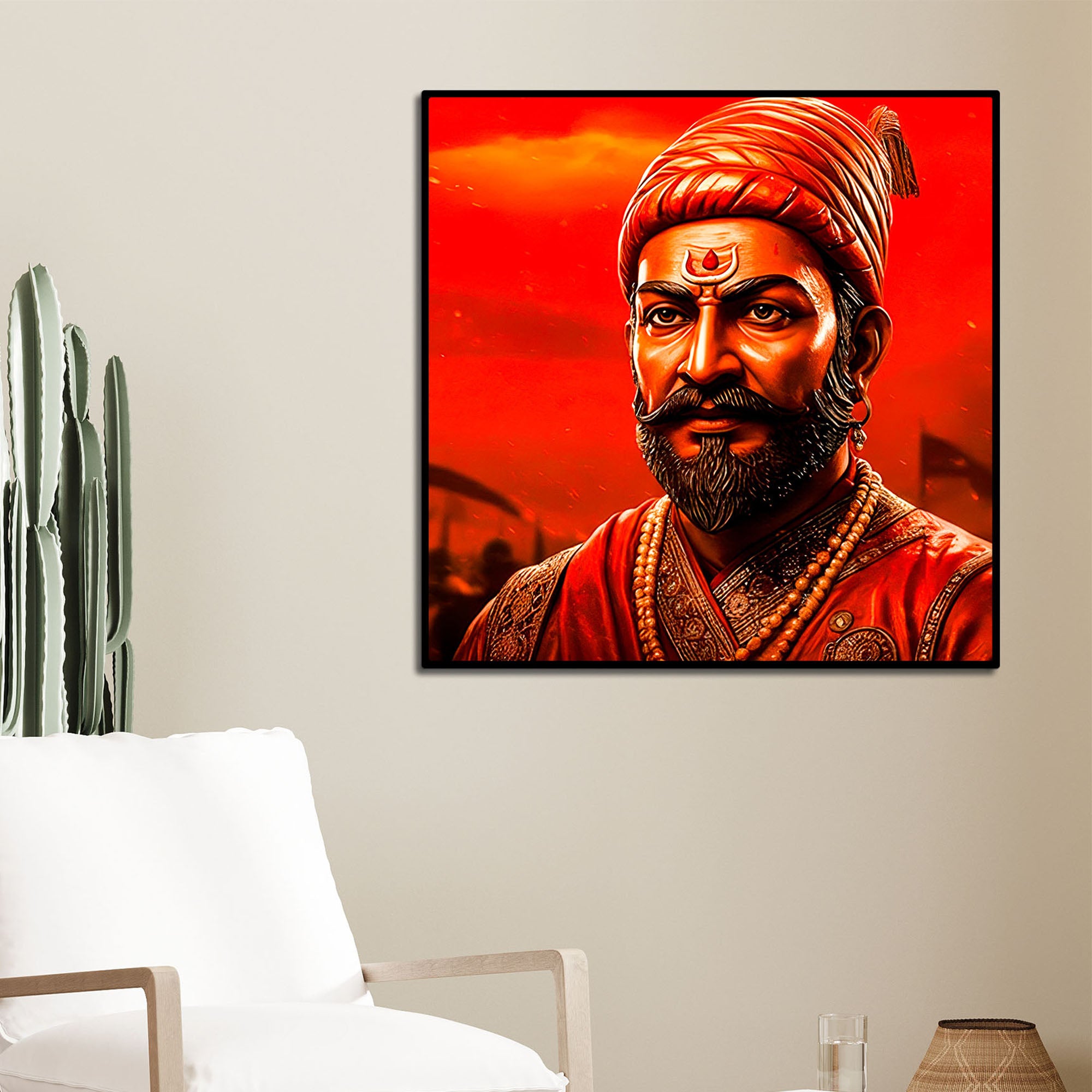 Chhatrapati Shivaji Maharaj Fierce Red Portrait Wall Painting