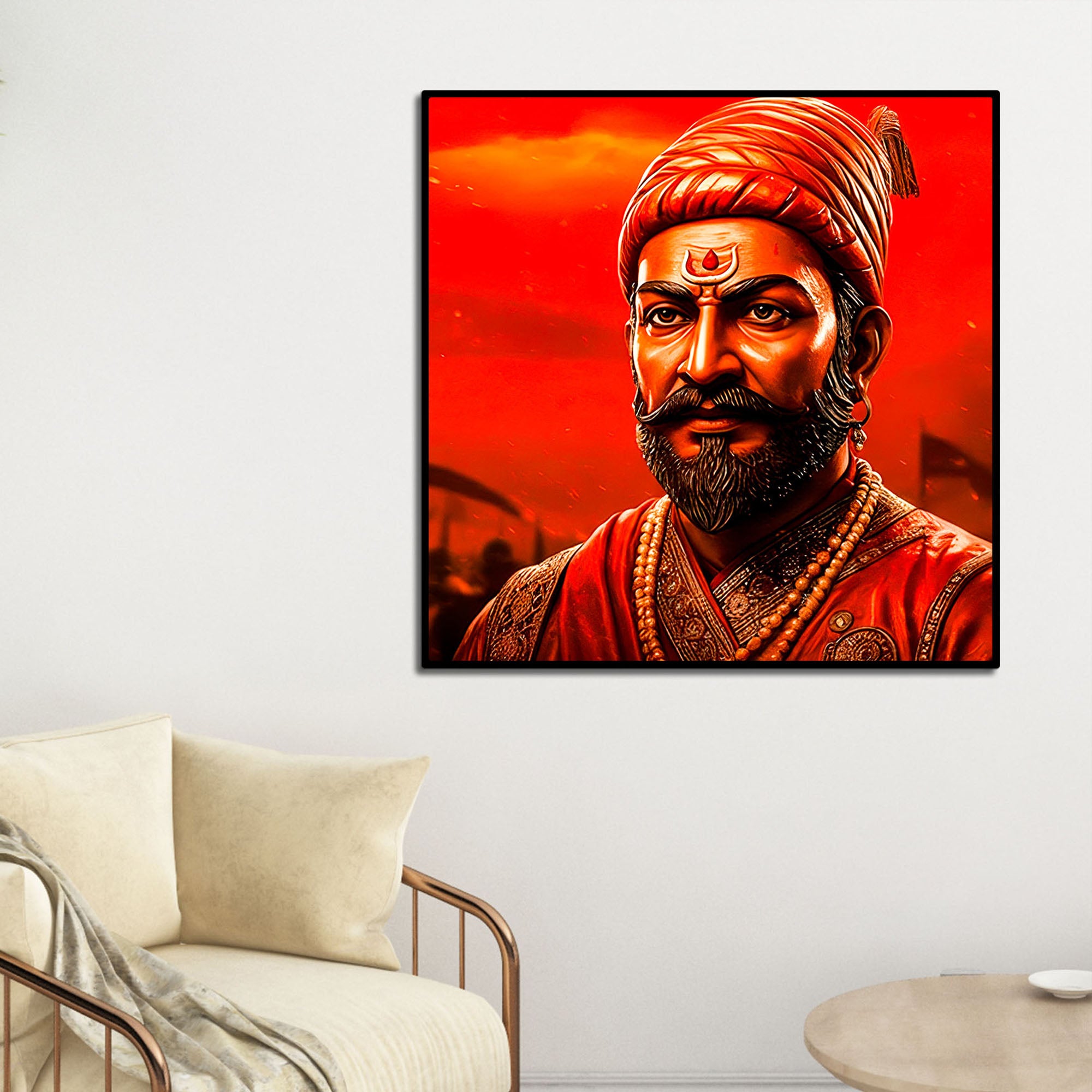 Chhatrapati Shivaji Maharaj Fierce Red Portrait Wall Painting