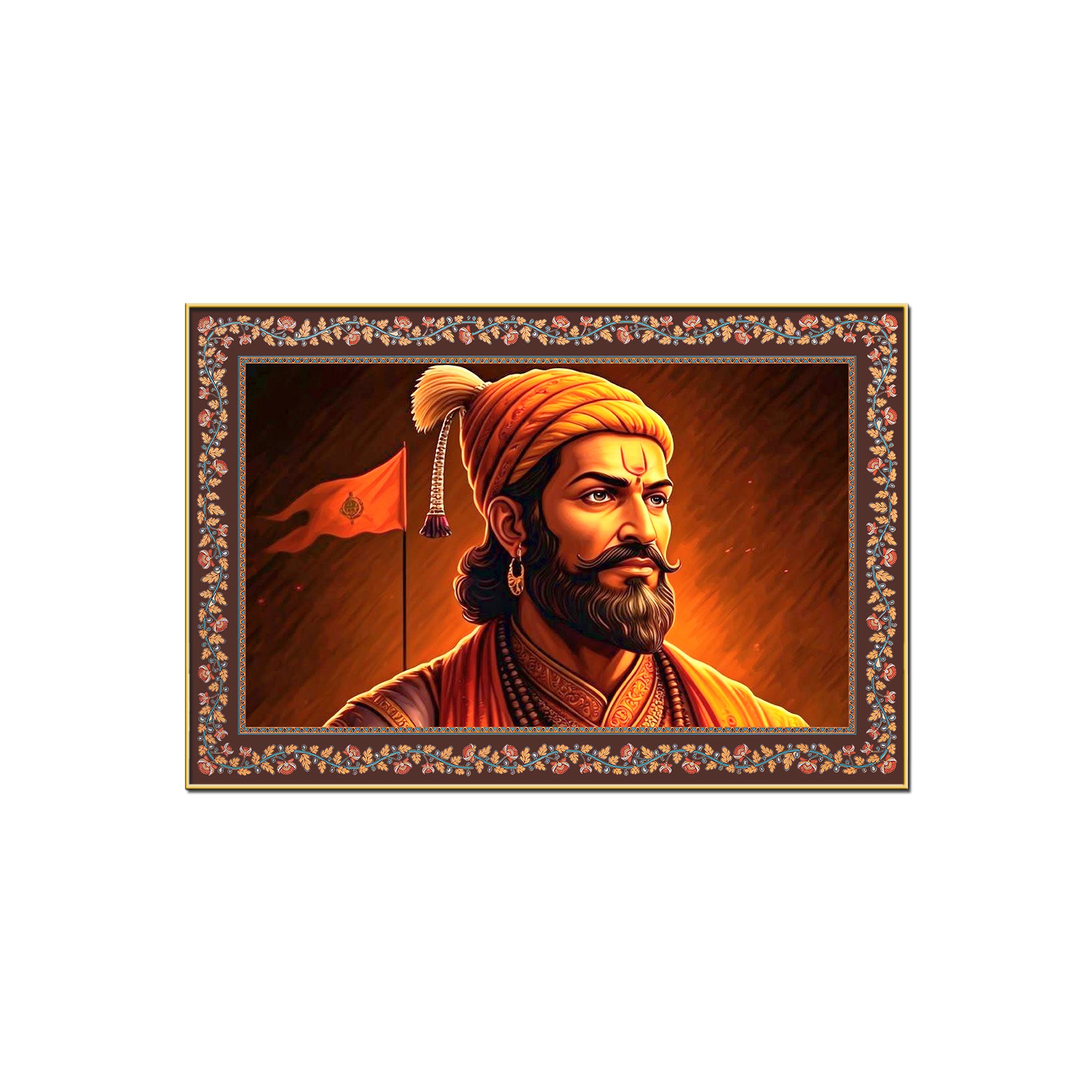 ChhatrapatiShivaji Maharaj Floral Border Canvas Wall Painting