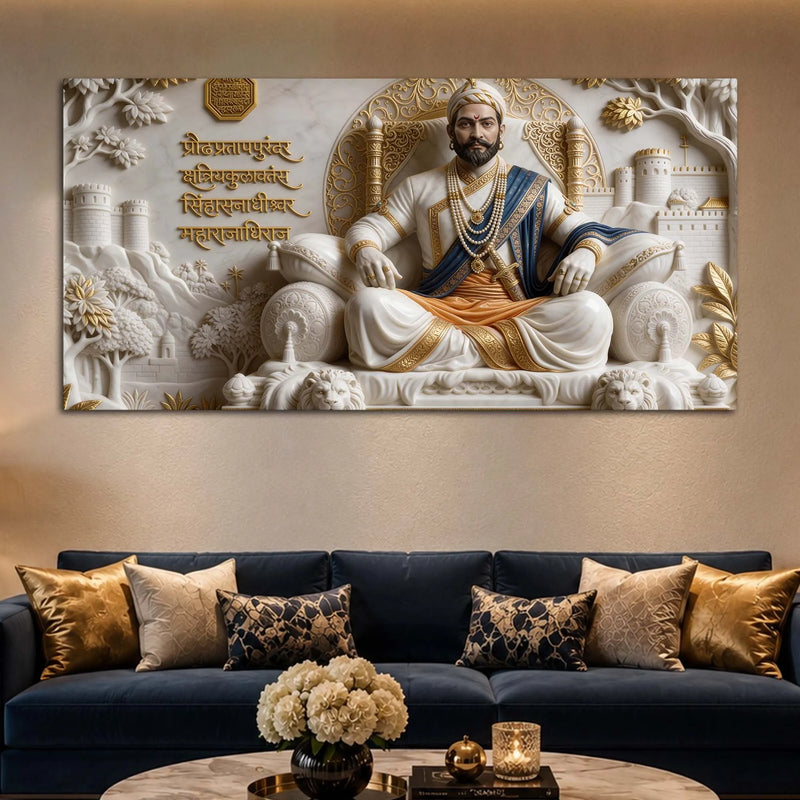 Chhatrapati Shivaji Maharaj on Royal Throne 3D Canvas Wall Painting