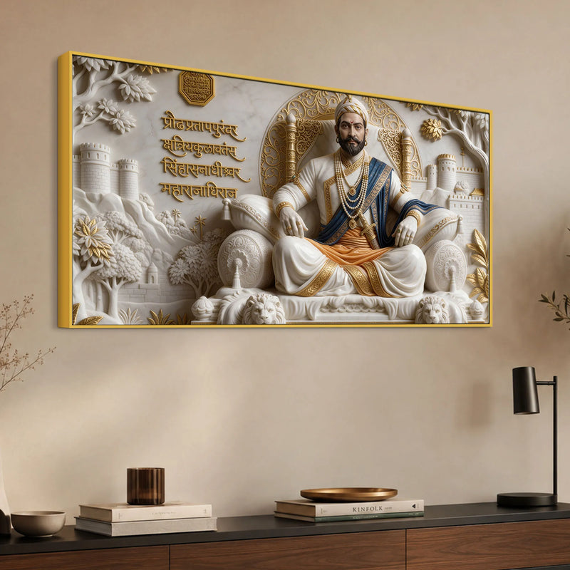 Chhatrapati Shivaji Maharaj on Royal Throne 3D Canvas Wall Painting