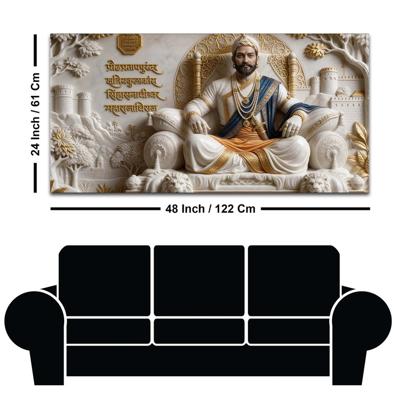 Chhatrapati Shivaji Maharaj on Royal Throne 3D Canvas Wall Painting