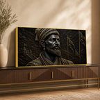 Chhatrapati Shivaji Maharaj Royal Black & Gold Metallic Look 3D Canvas Wall Painting