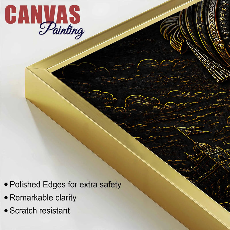 Chhatrapati Shivaji Maharaj Royal Black & Gold Metallic Look 3D Canvas Wall Painting