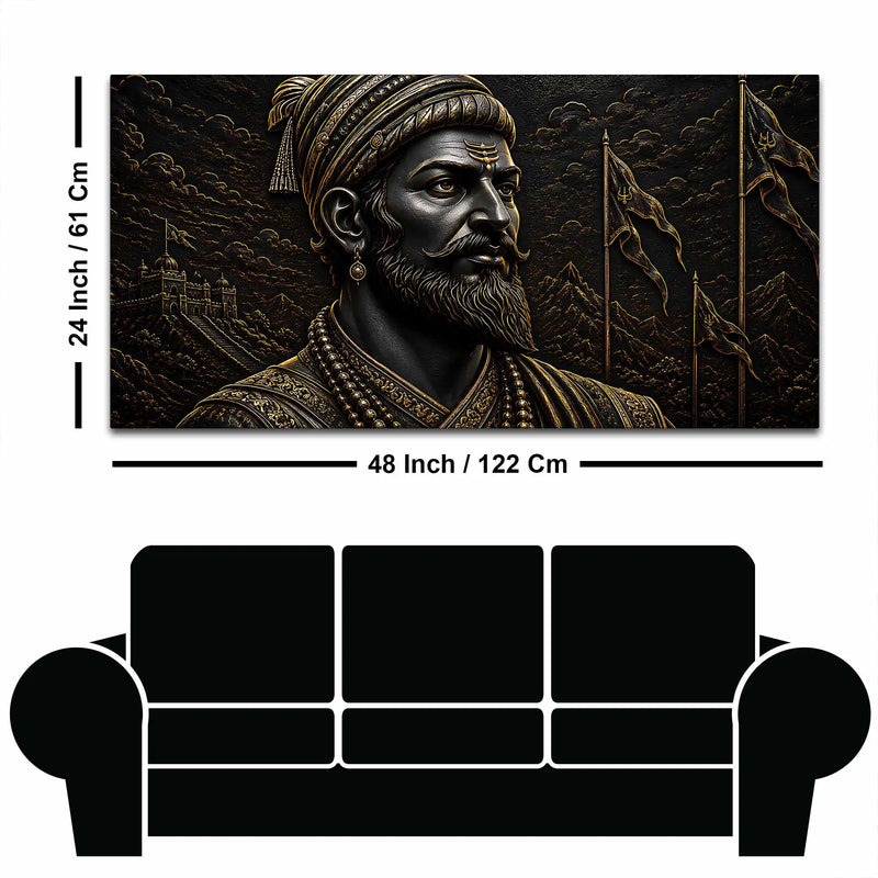 Chhatrapati Shivaji Maharaj Royal Black & Gold Metallic Look 3D Canvas Wall Painting