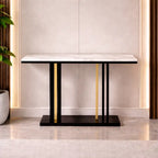 Chic White Marble Console with Sleek Black and Gold Frame