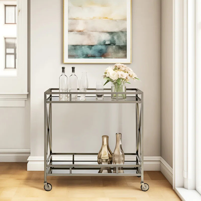 Chic X-Design Bar Trolley with Dual Mirror Shelving
