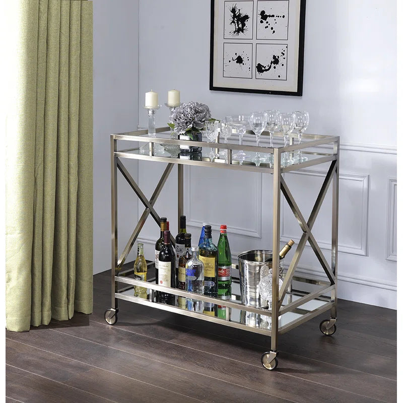Chic X-Design Bar Trolley with Dual Mirror Shelving