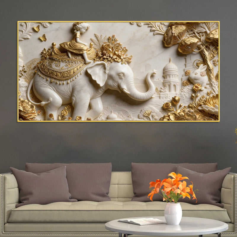 Child Riding Royal Elephant 3D Canvas Wall Painting