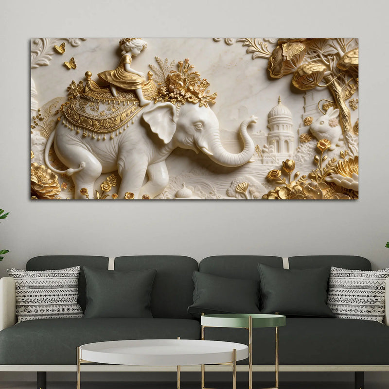 Child Riding Royal Elephant 3D Canvas Wall Painting
