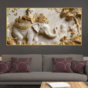 Child Riding Royal Elephant 3D Canvas Wall Painting