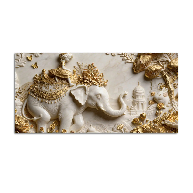 Child Riding Royal Elephant 3D Canvas Wall Painting
