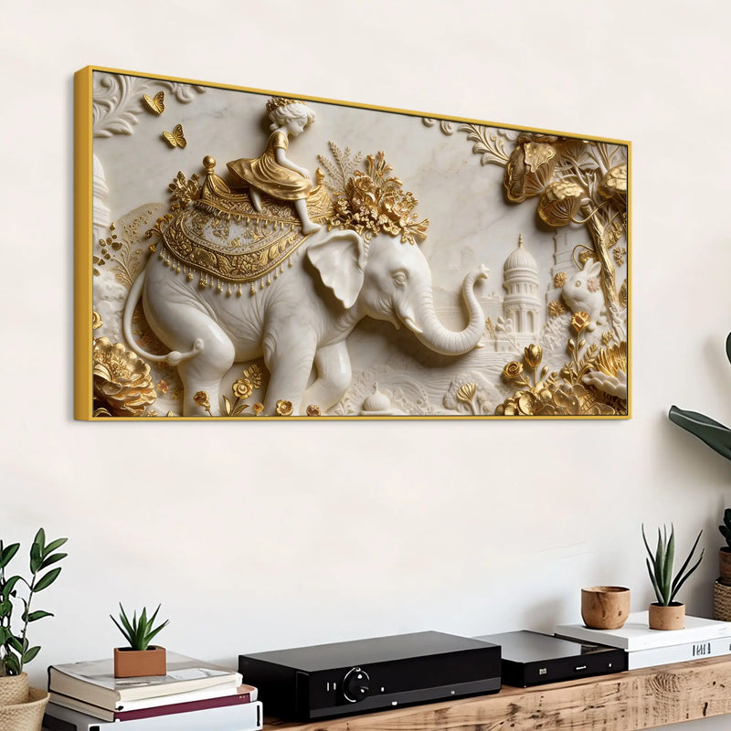 Child Riding Royal Elephant 3D Canvas Wall Painting