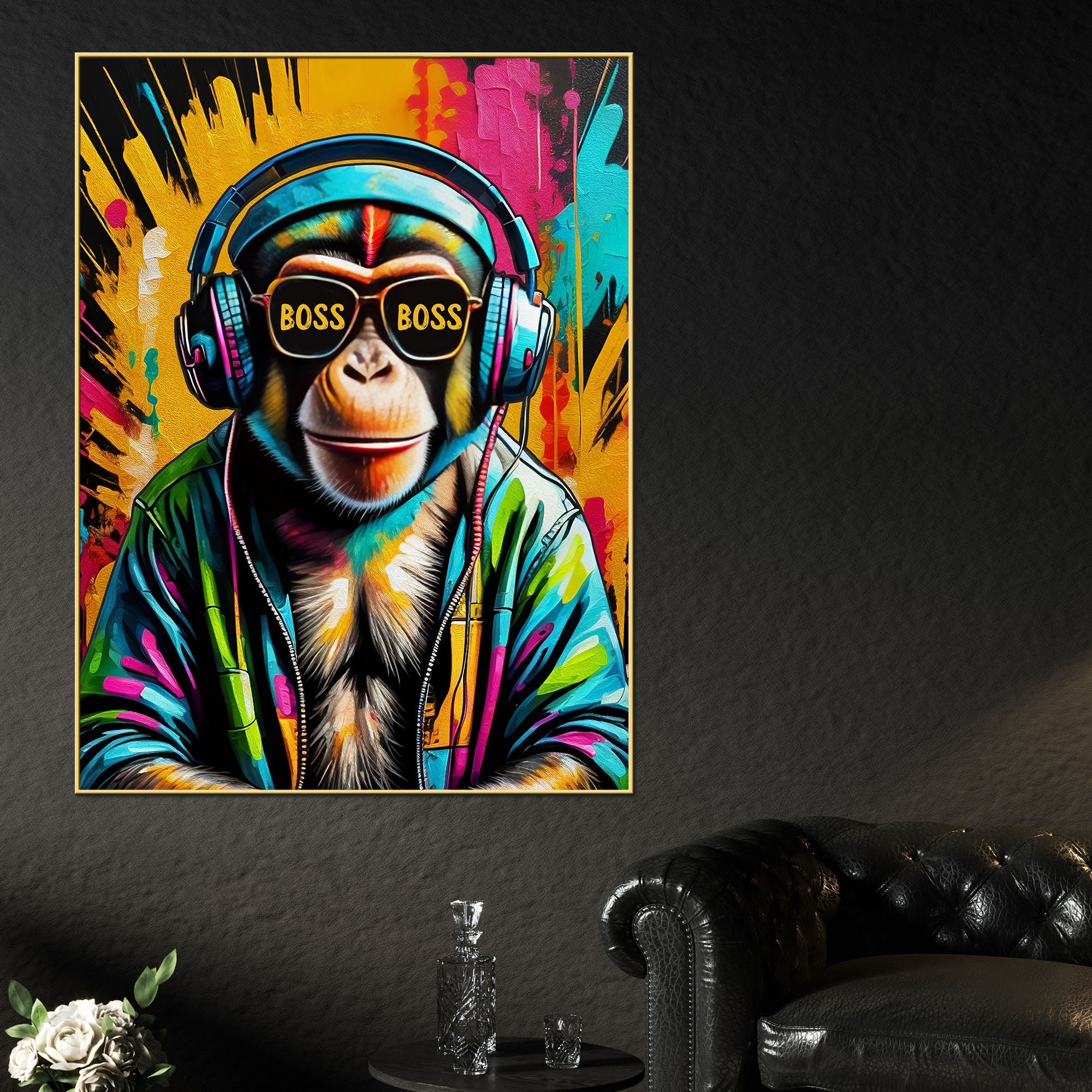 Chimp The Boss Cotton Canvas Wall Painting