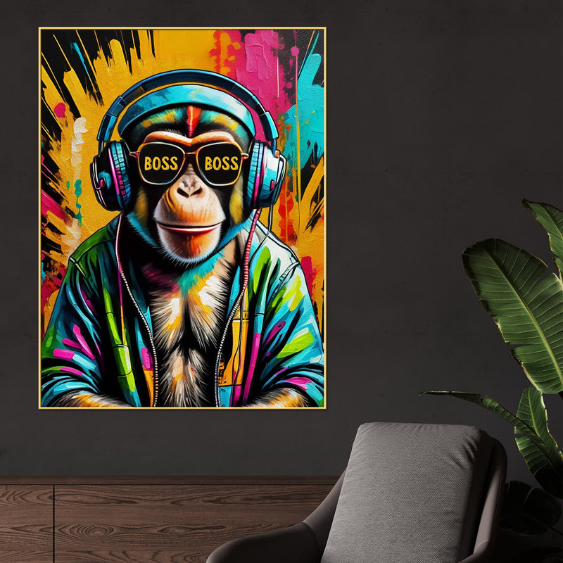 Chimp The Boss Cotton Canvas Wall Painting