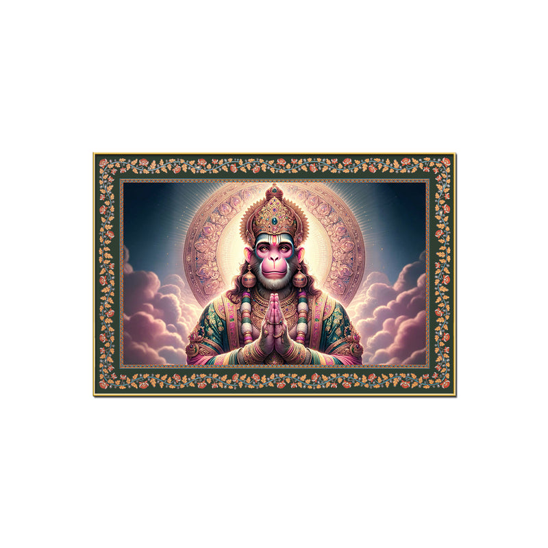 Chiranjivi Lord Hanuman Floral Border Canvas Wall Painting
