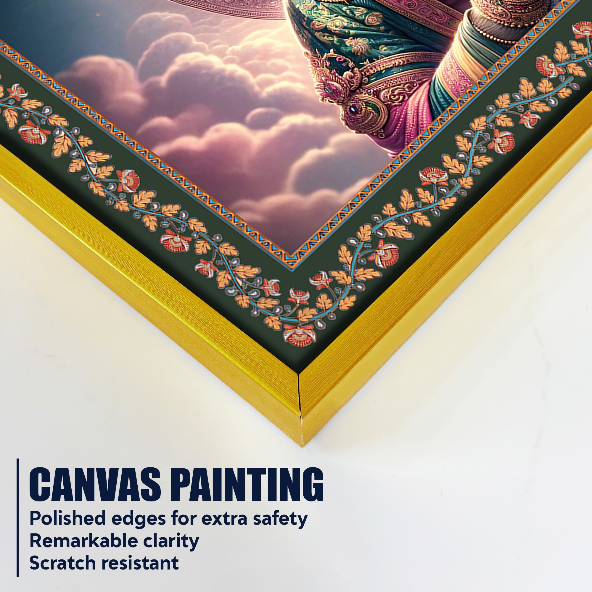 Chiranjivi Lord Hanuman Floral Border Canvas Wall Painting