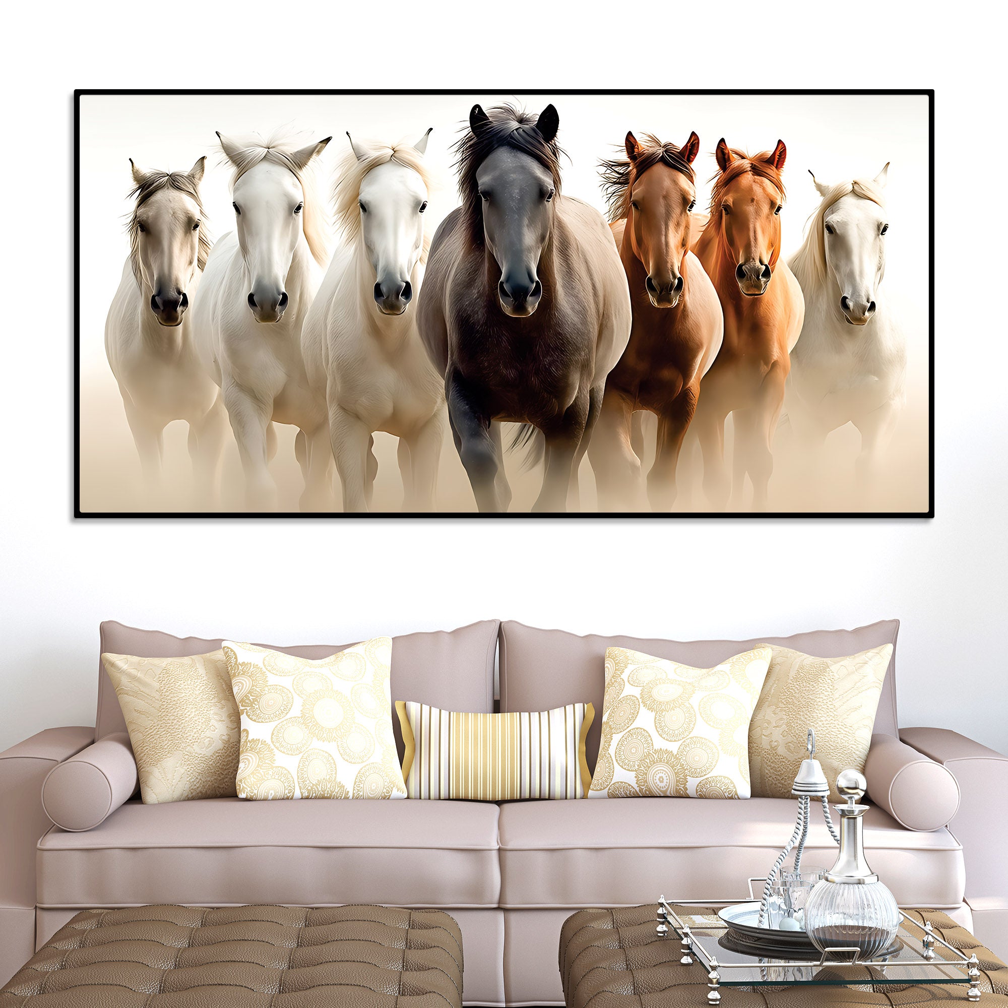 Cinematic view of Seven Horses Running Canvas Wall Painting
