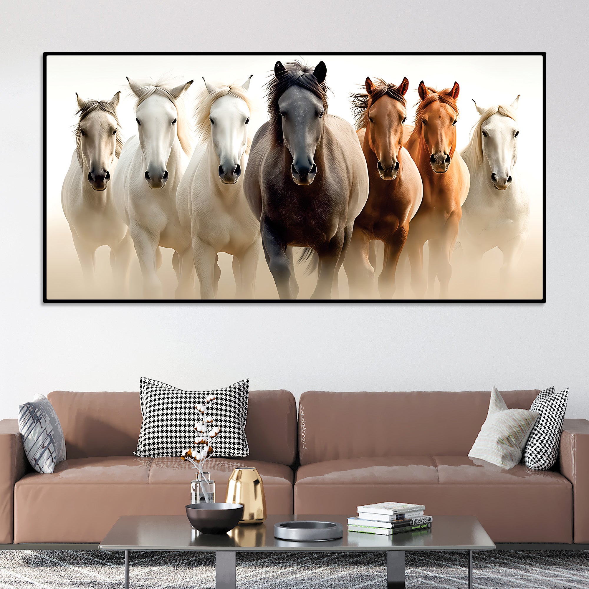 Cinematic view of Seven Horses Running Canvas Wall Painting