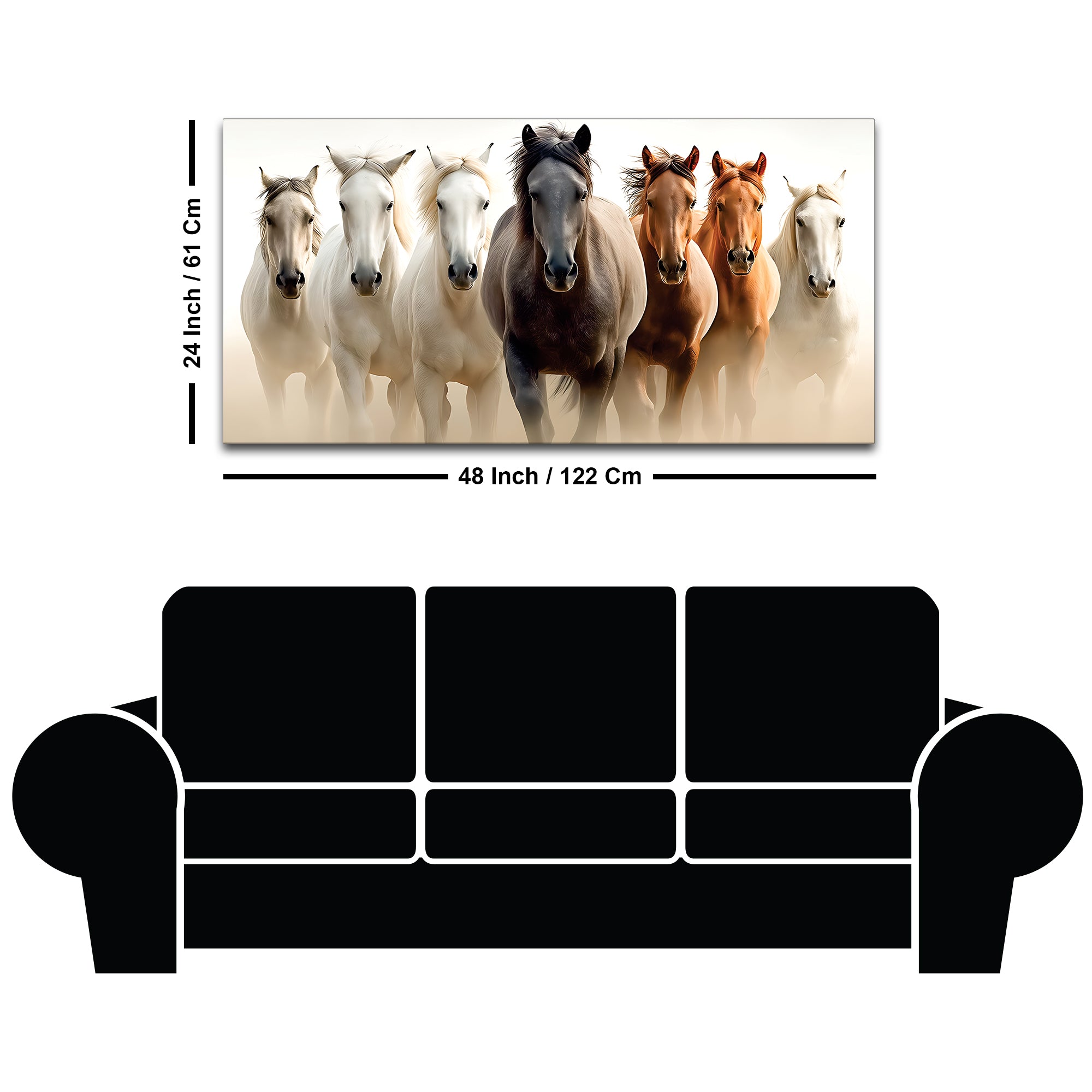 Cinematic view of Seven Horses Running Canvas Wall Painting