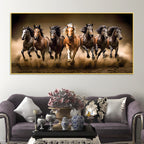 Cinematic view of Seven Running Horses Canvas Wall Painting